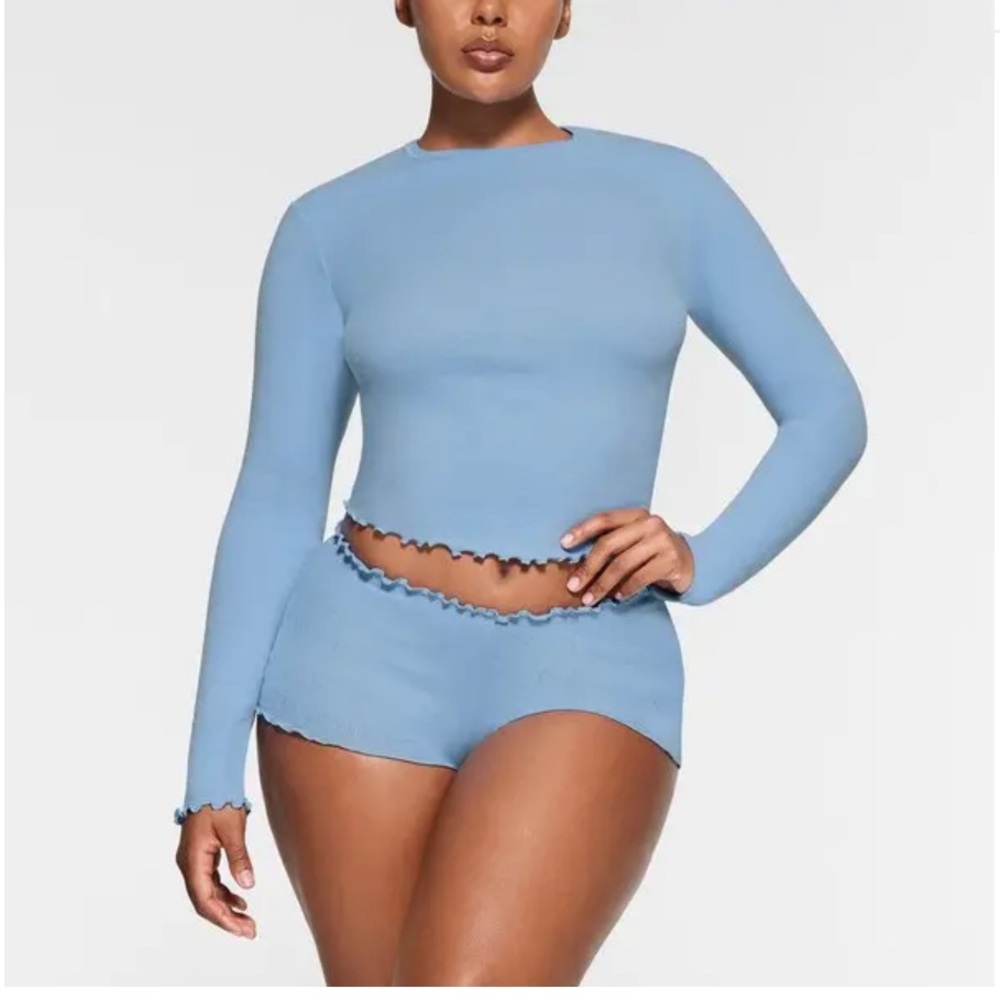 SKIMS Logo Pointelle Long Sleeve Top